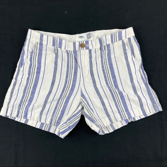 Old Navy Shorts Womens Size 8 White Blue Striped - Picture 1 of 8
